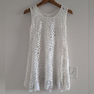 Women's White Lace Silk Overlay Tank Dress